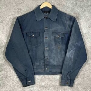 Vintage 80s Mens Blue Denim Trucker Jacket Distressed Faded Cellini Farm Size XL